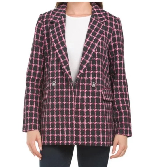 RACHEL ZOE | NWT Double Breasted Tweed Blazer Jacket in Black & Pink, Size XS - Picture 11 of 11